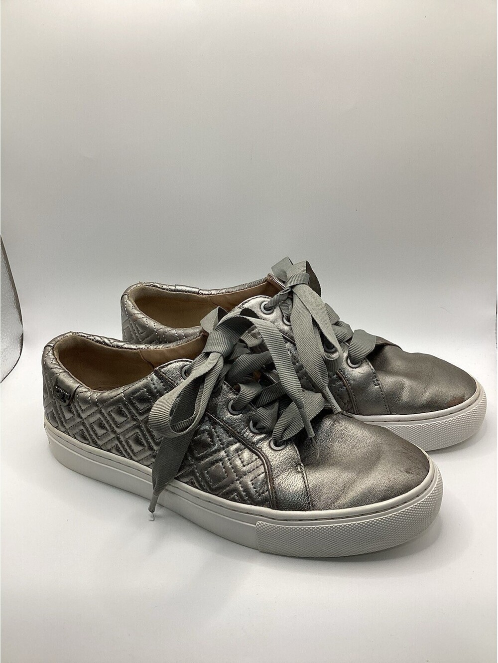 Tory Burch Gold Quilted Leather Low Top Lace-Up Sneakers w/ Logo Accent Size 7.5